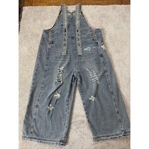 Fehrnvi Denim Overalls Women's Small Loose Wide Leg Lightweight